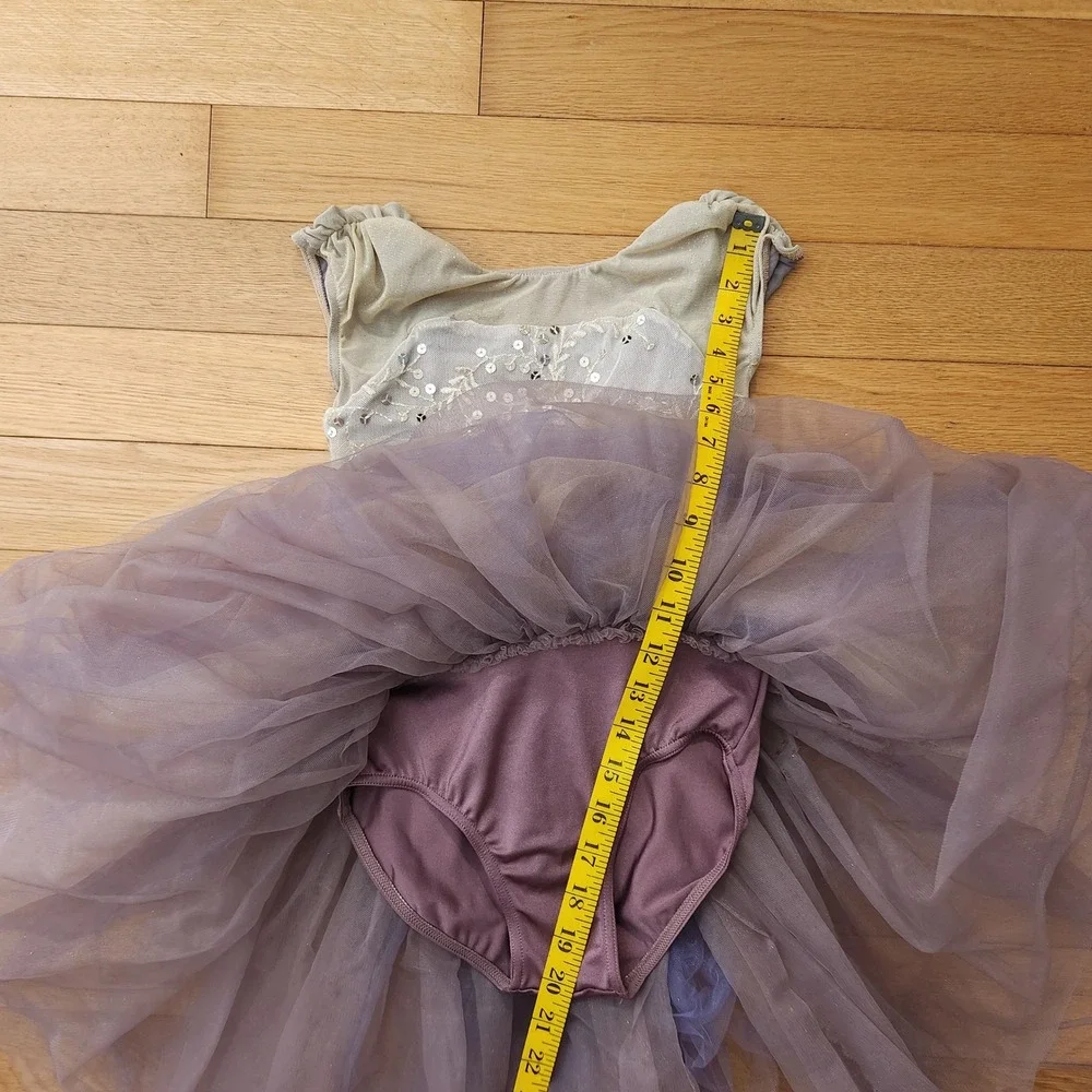 Weissman Kids IC 7-8 Mauve Gold Sequin Floral Tulle Dance Costume Leotard 12413